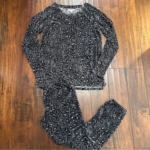 Women’s Sonoma Black and Gray Leopard Print Velour Pajama Set Loungewear XS